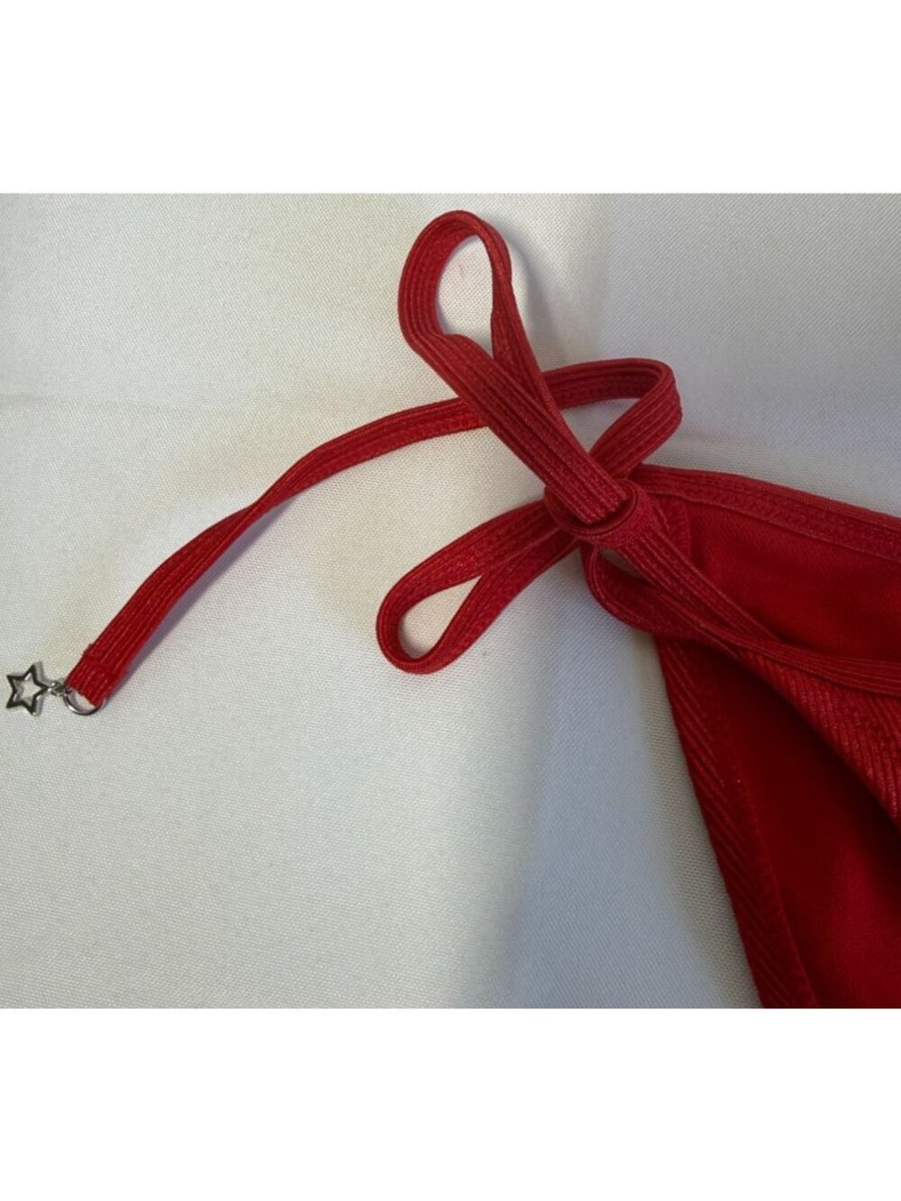Wild Fable Red Ribbed Side Tie Bikini Bottom Size XS Low Rise High Leg Cheeky NW - Picture 8 of 11